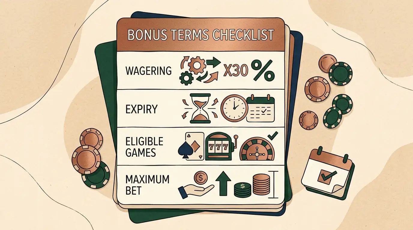 Spinland bonus UK terms checklist covering wagering, expiry and eligible games