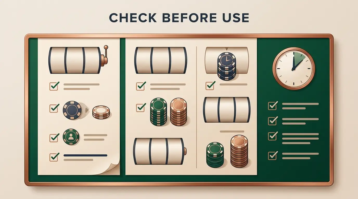 Spinland free spins UK checklist showing spin count, expiry and wagering checks